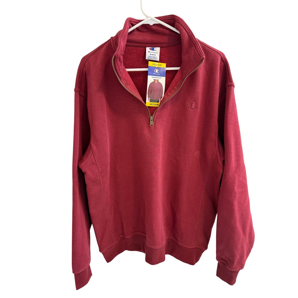 Champion Mens Quarter Zip Fleece Pullover Burgundy Maroon Sweatshirt Medium NWT